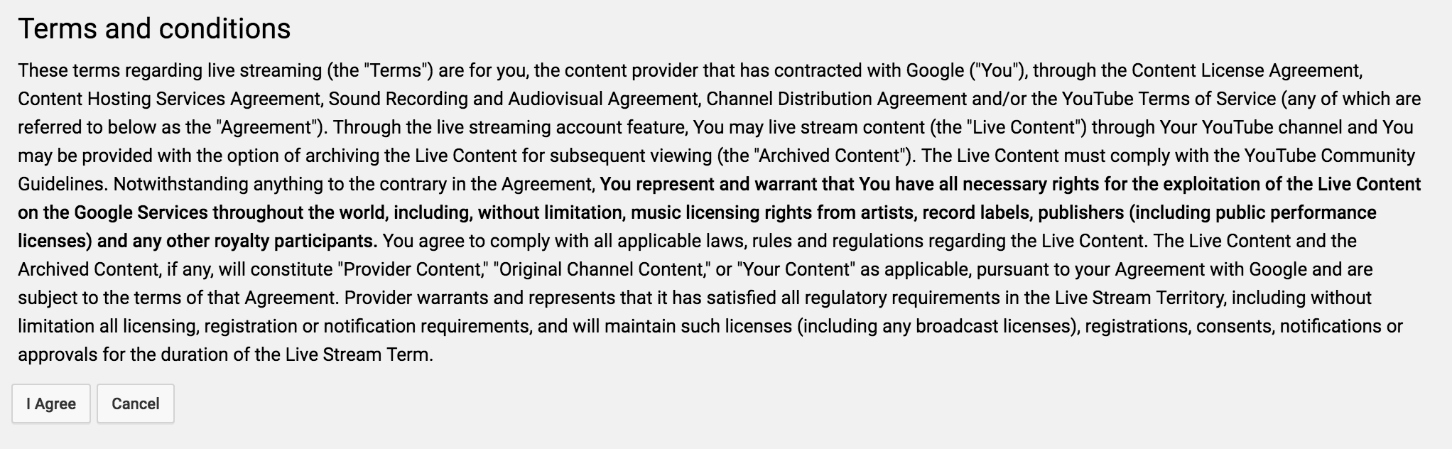 Terms and conditions for streaming content