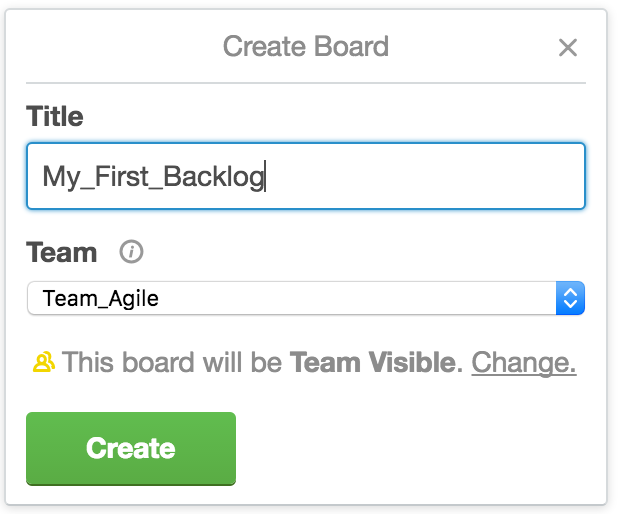 Image of first Trello board being created
