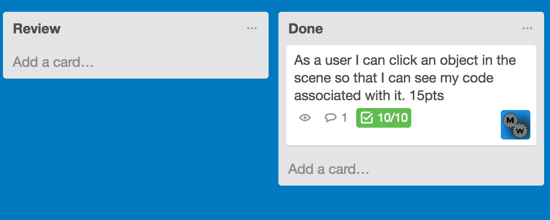Image showing user story moving from Review to Done